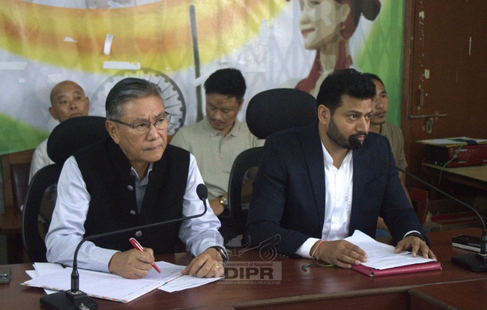 Advisor for Food & Civil Supplies, Legal Metrology & Consumer Protection, K Tokugha Sukhalu chairing the DPDB meeting held at DC’s Conference Hall, Zunheboto on September 16. (DIPR Photo)